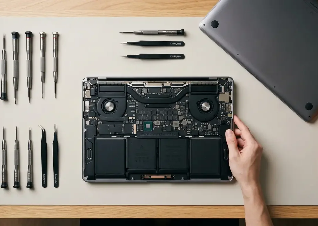 KissMyMac technician repairing MacBook on the repair bench - KissMyMac - Mac Repair Specialist Malaysia