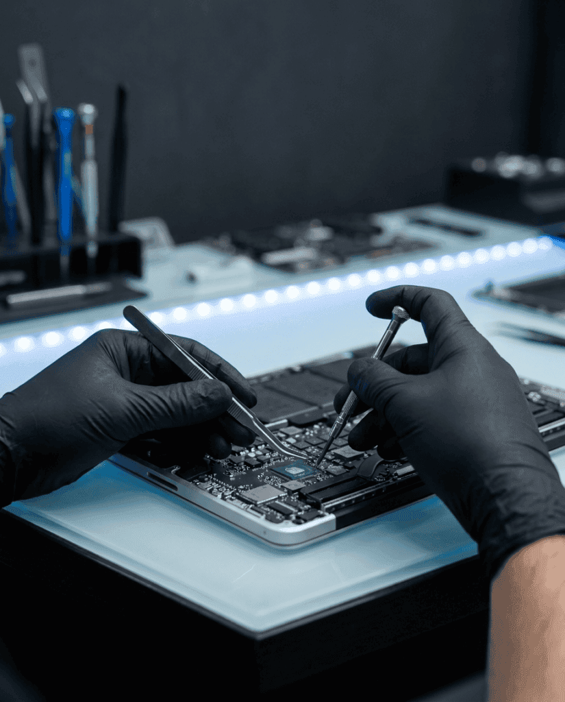 MacBook Repair Malaysia - Apple-certified technician performing component-level MacBook logic board repair at KissMyMac