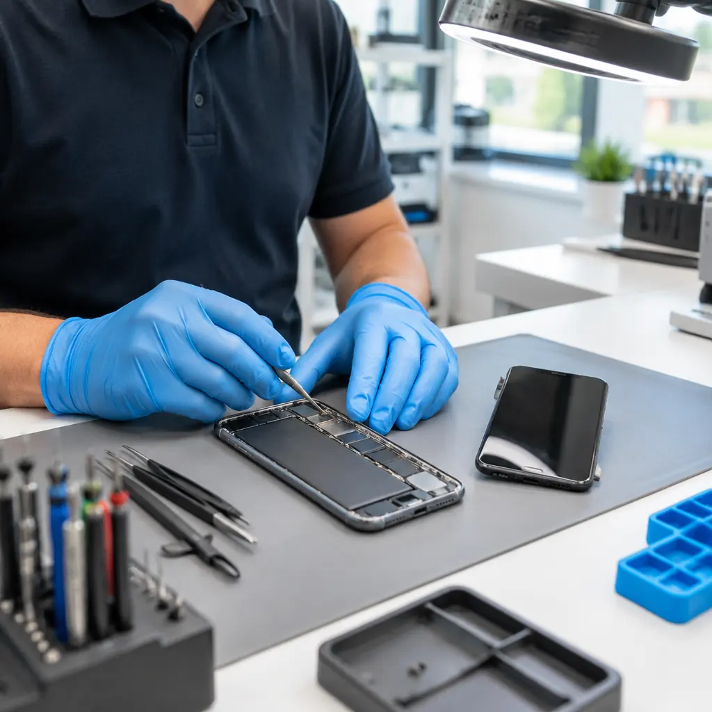 Apple certified technician repairing an iPhone at KissMyMac