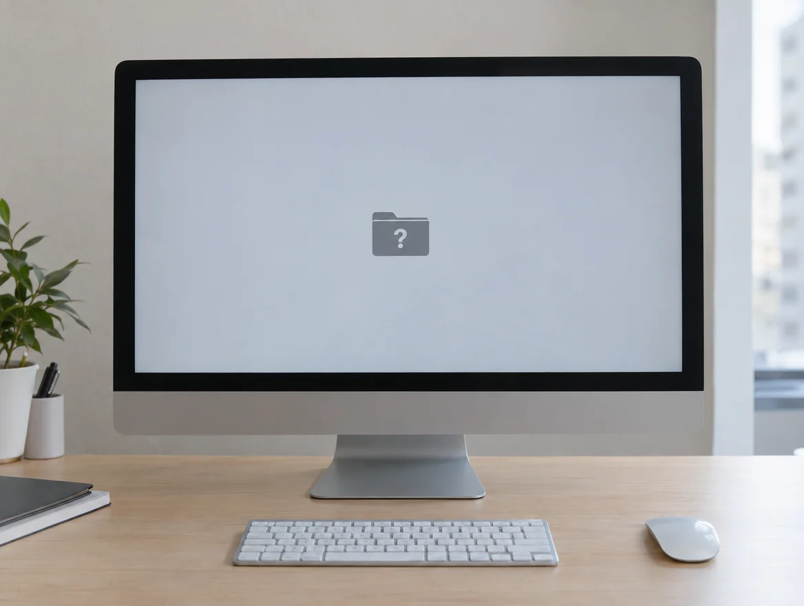 iMac showing a folder with a question mark because the hard drive has failed and needs replacement