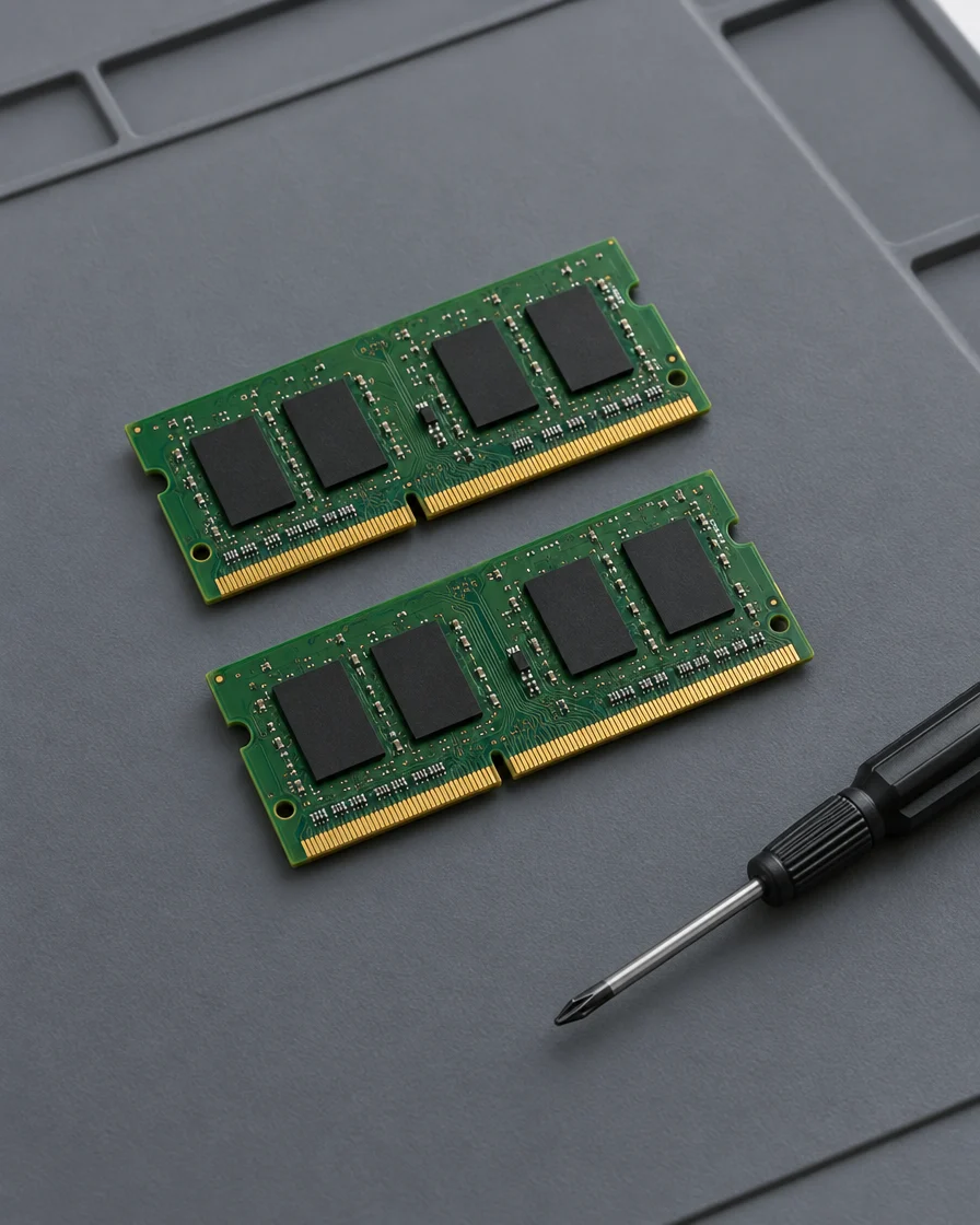 Two SO-DIMM memory modules used for an iMac RAM upgrade