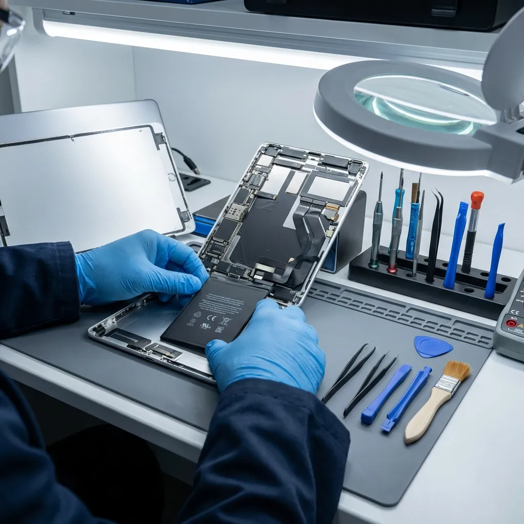 Technician replacing an iPad battery during iPad battery replacement in Malaysia