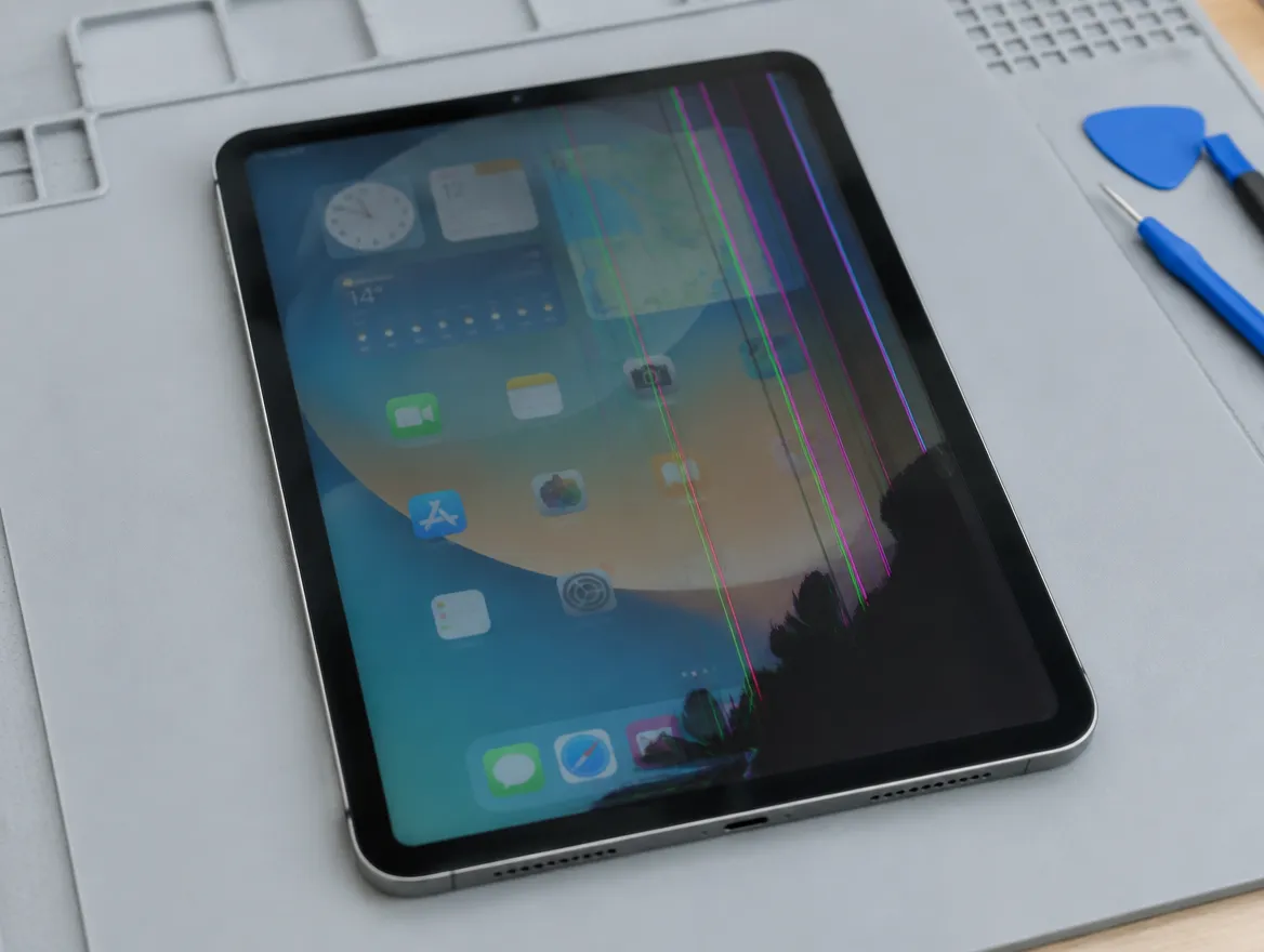 iPad display with vertical lines and black spots that needs an iPad LCD display replacement
