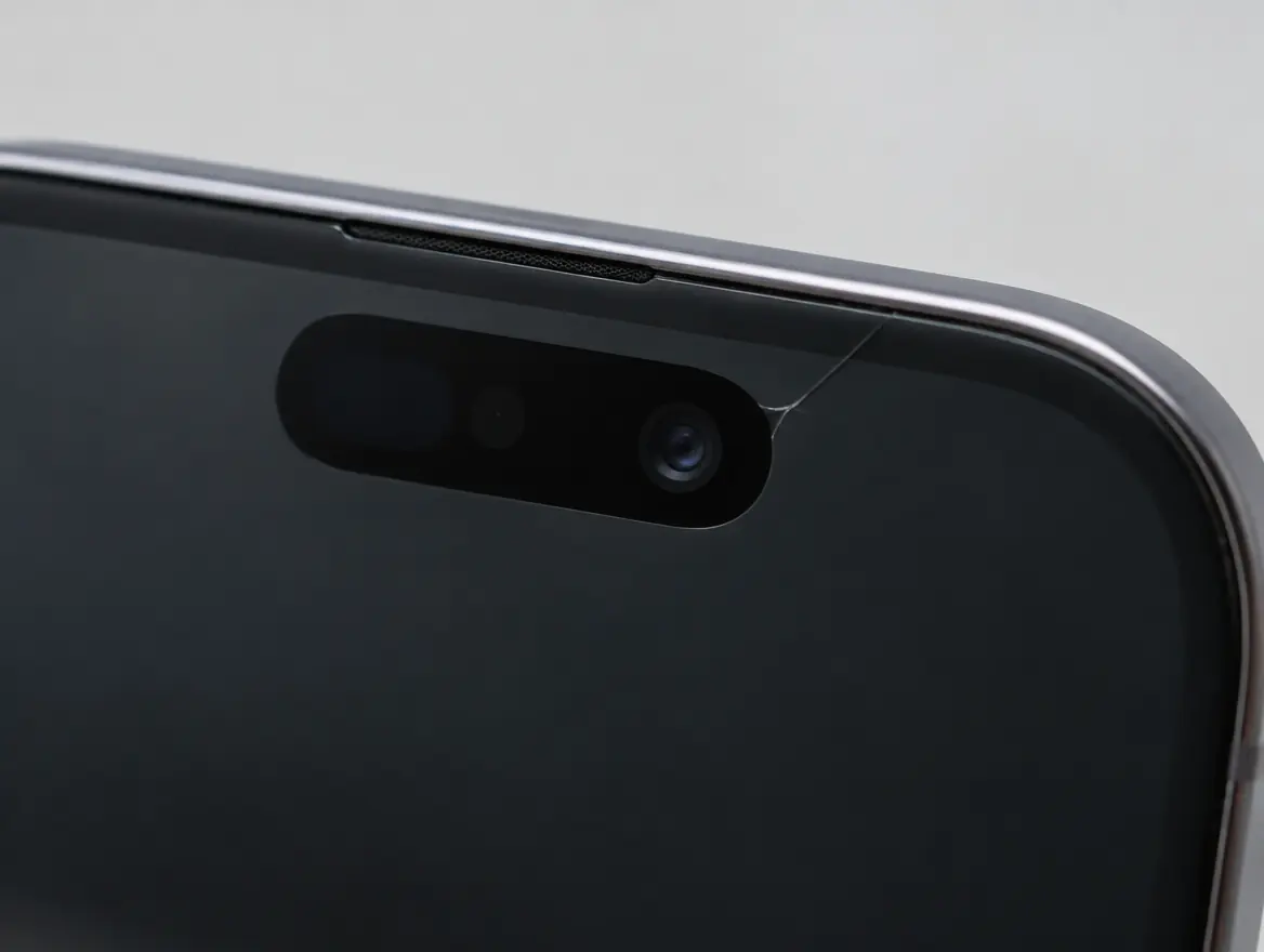 Front TrueDepth camera area at the top of an iPhone that needs front camera replacement