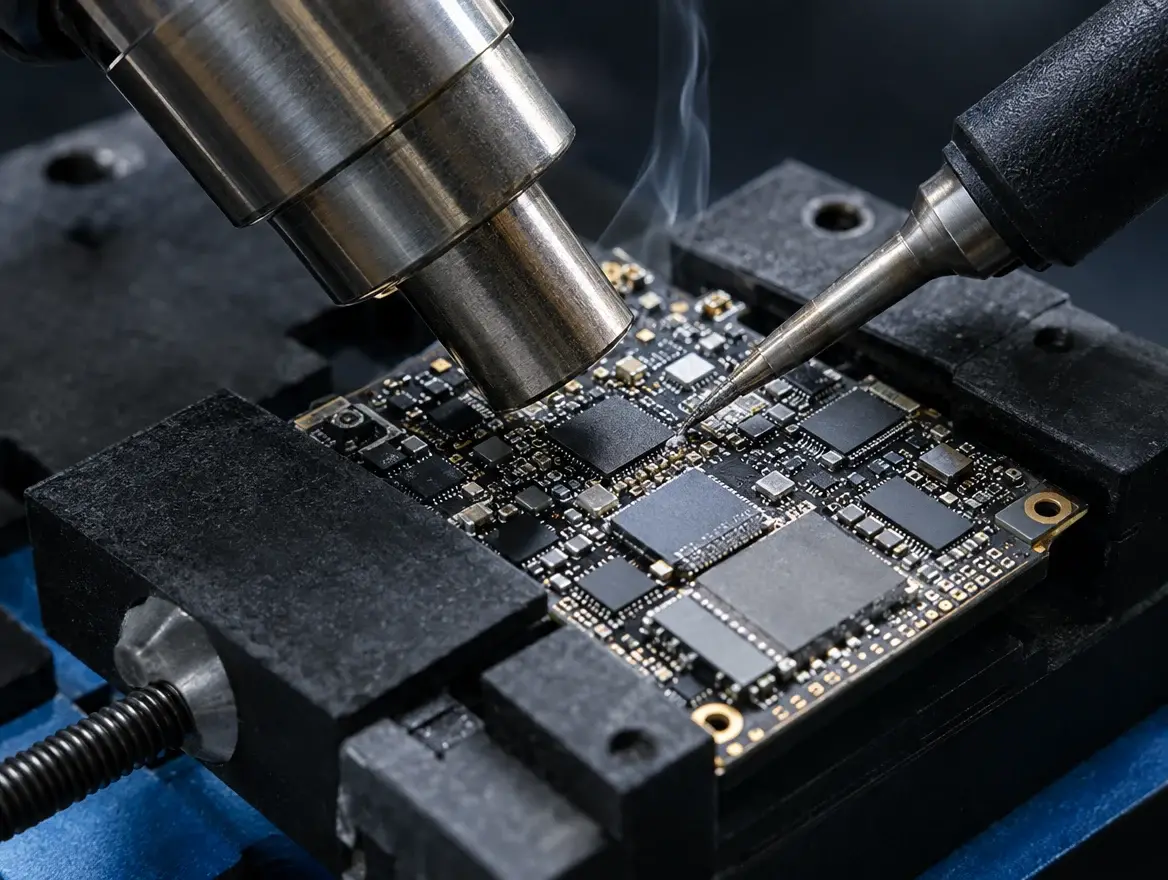 Micro-soldering a replacement chip on a Mac mini logicboard