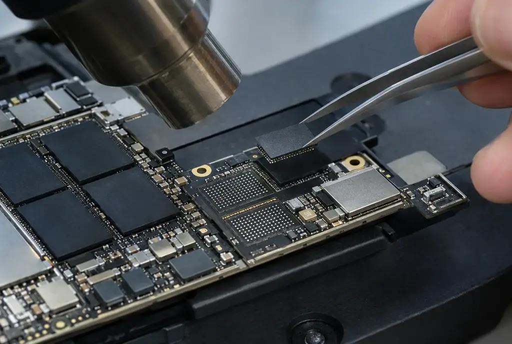 Soldering larger storage chips onto an M1 Mac mini logicboard for a Mac mini SSD upgrade