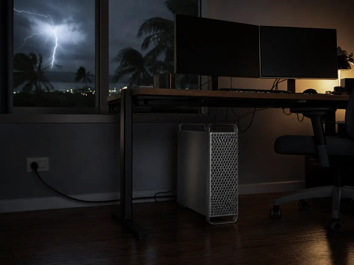 Mac Pro workstation not turning on after a power trip during a thunderstorm, a common reason for Mac Pro power supply replacement