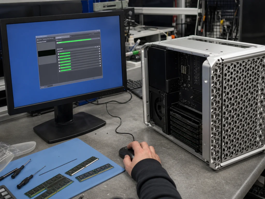 Memory test running after a Mac Pro RAM upgrade before collection
