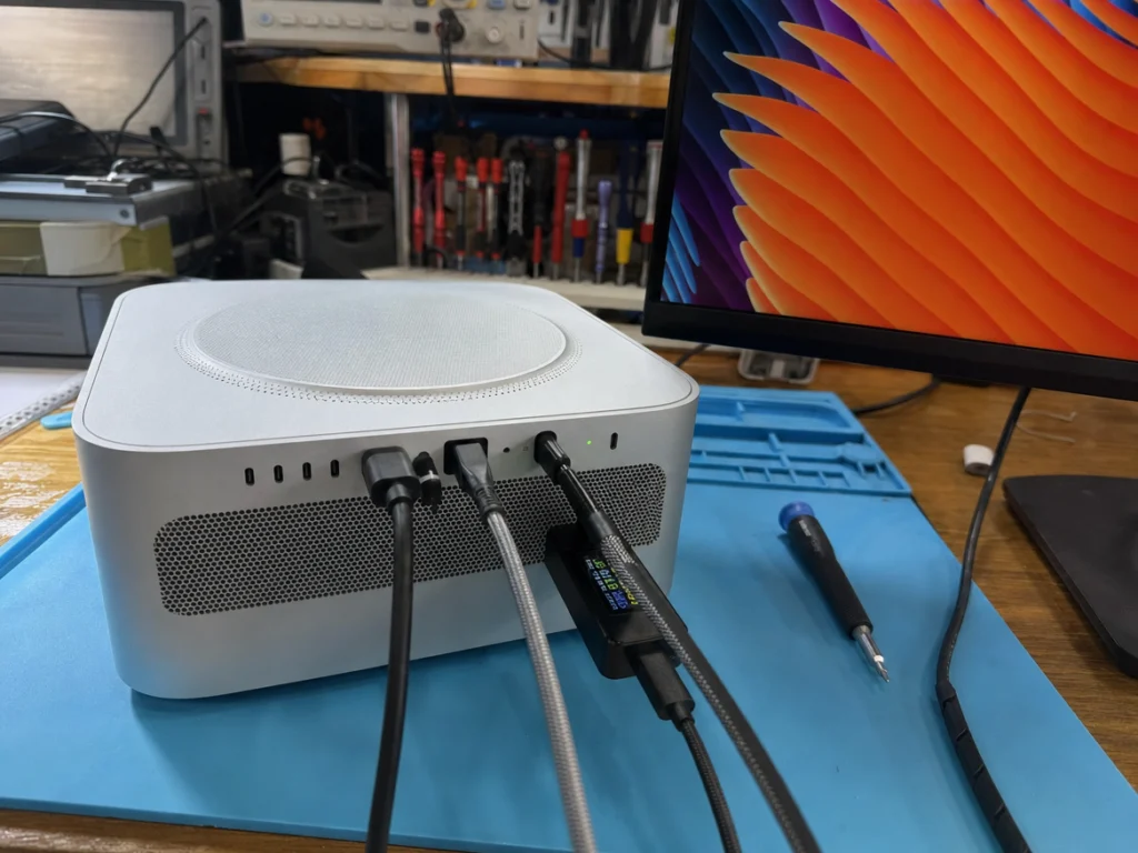 Testing every Thunderbolt, HDMI and USB port on a Mac Studio after Mac Studio port repair