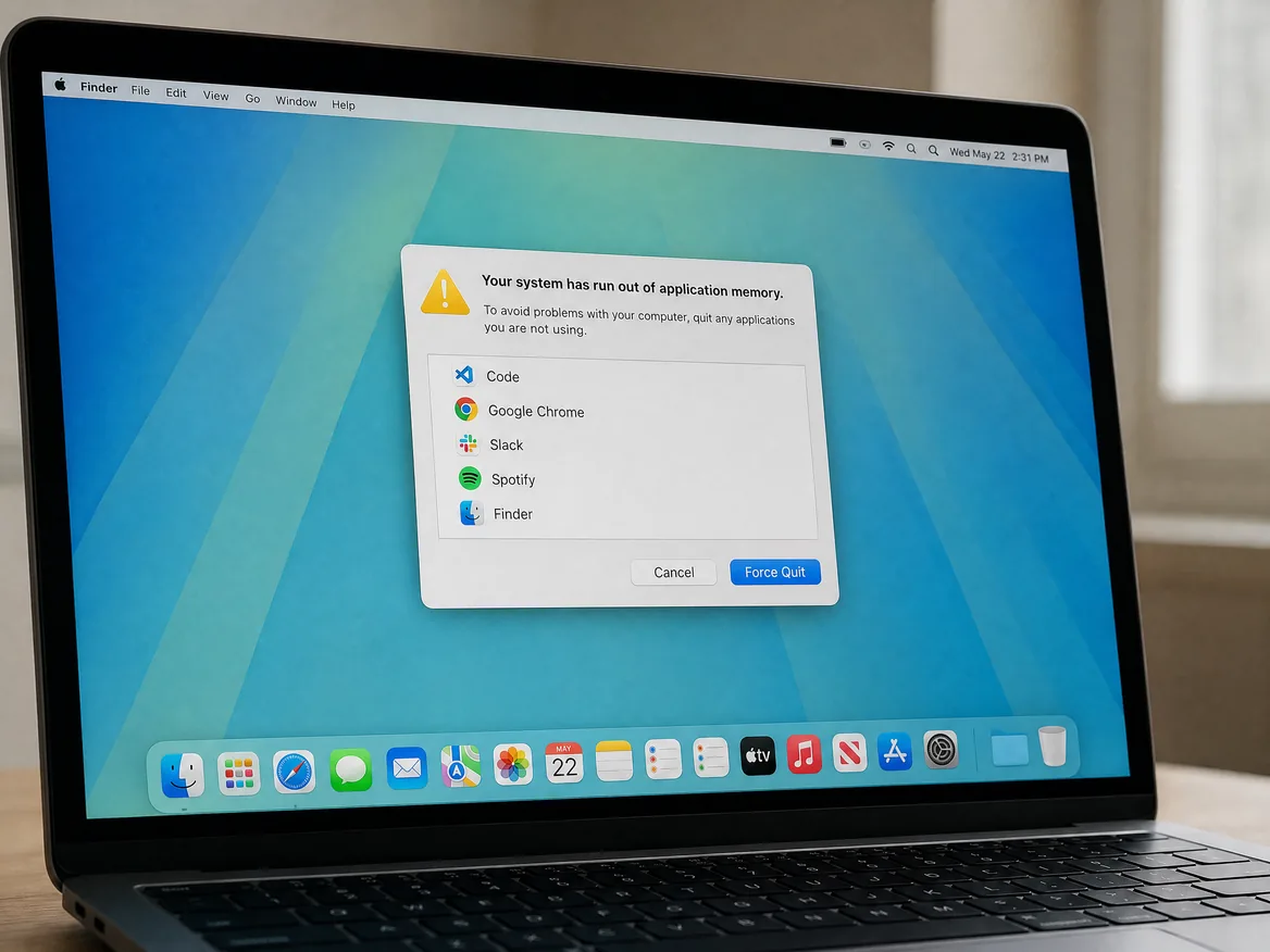 MacBook showing the system has run out of application memory, a sign it needs a MacBook RAM upgrade